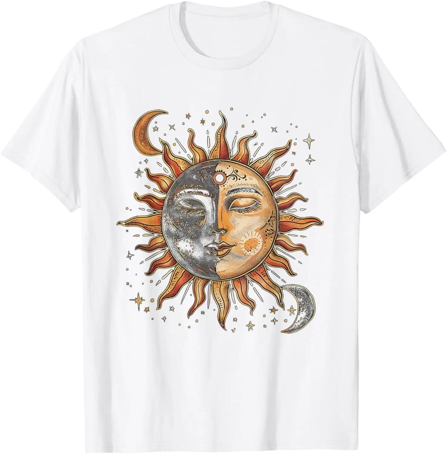 Funny Mystic Sun and Moon Face Graphic Tee Soft Breathable Cotton Casual TShirt S