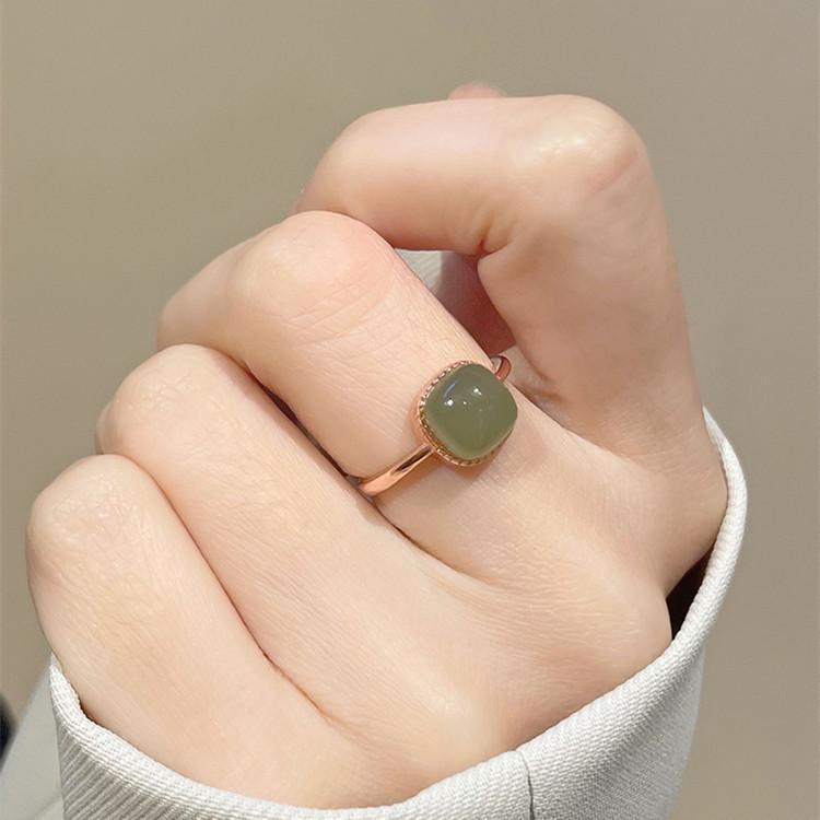 

Square stone ring women s niche design simple finger ring opening adjustable ring