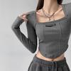 Sweet & Spicy Women's Long Sleeve Fishbone Drawstring Square Neck Top