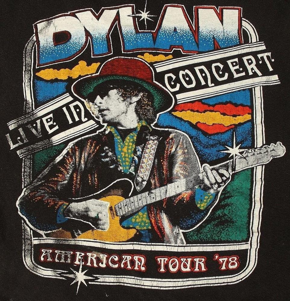 

70 s Bob Dylan T-Shirt 1978 American Tour Cotton Black Men T-shirt Unisex T-Shirt XXXXL
