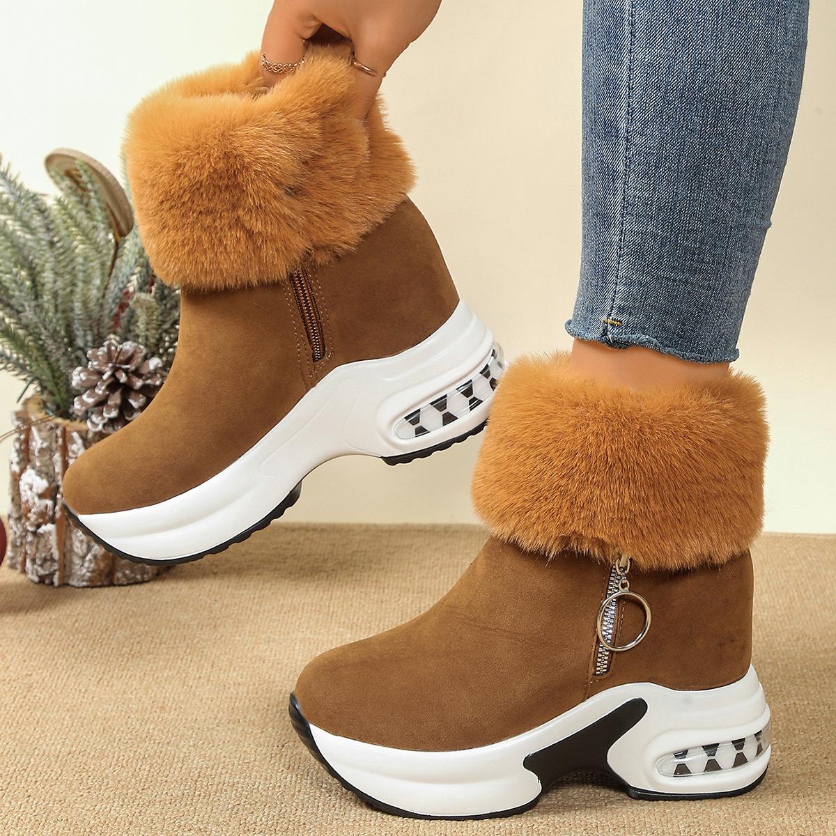 

35-43 Plus Size Shoes for Women Winter Fashion Short Plush Warm Round Toe Comfortable Non-slip Platform Wedges Ankle Snow Boots 35 коричневый