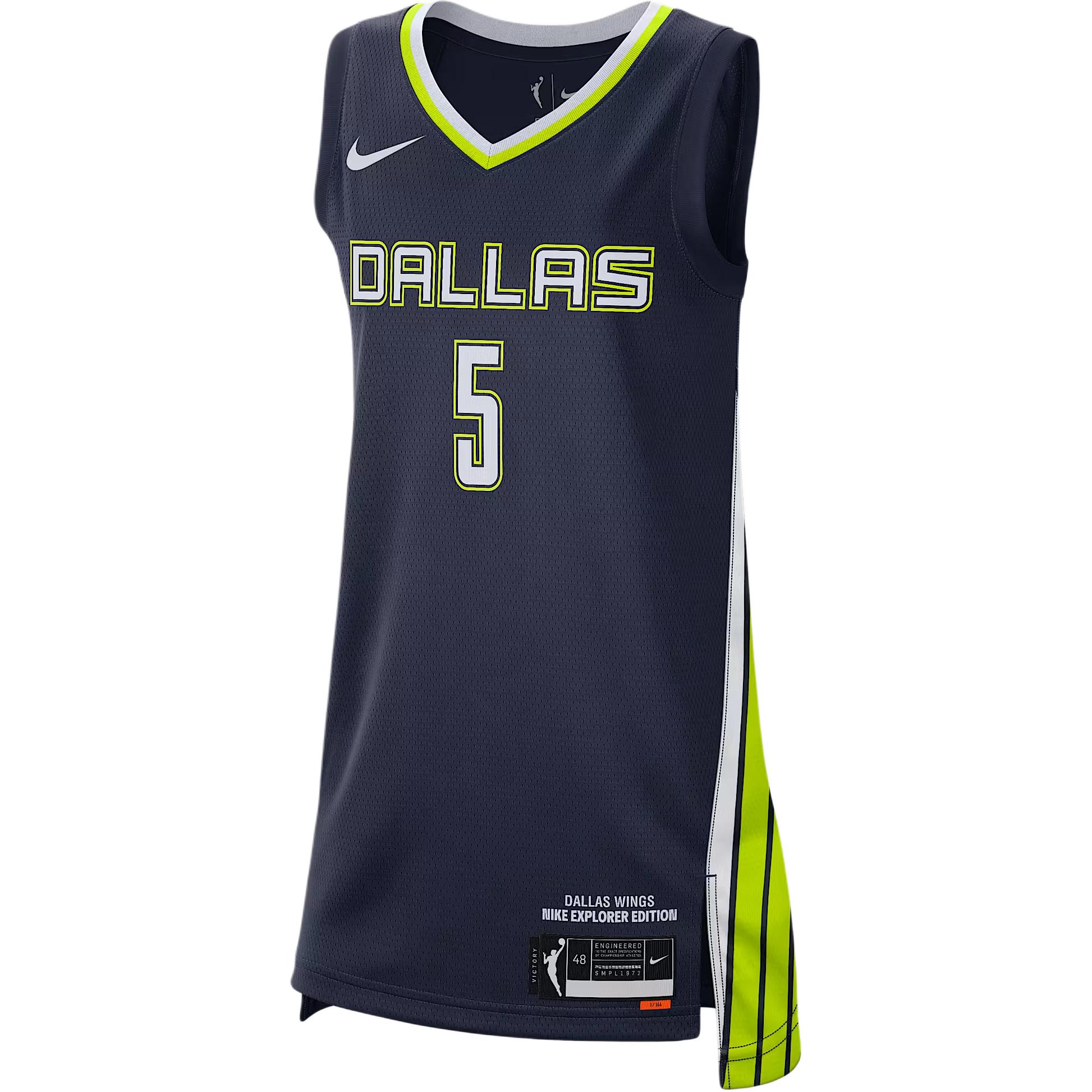 Nike Dri-Fit Wnba Dallas Wings Explorer Edition Victory Team 5 V-Neck Loose Fit Sweat-Wicking Basketball Jersey Women tops Navy DC9569-422 XL