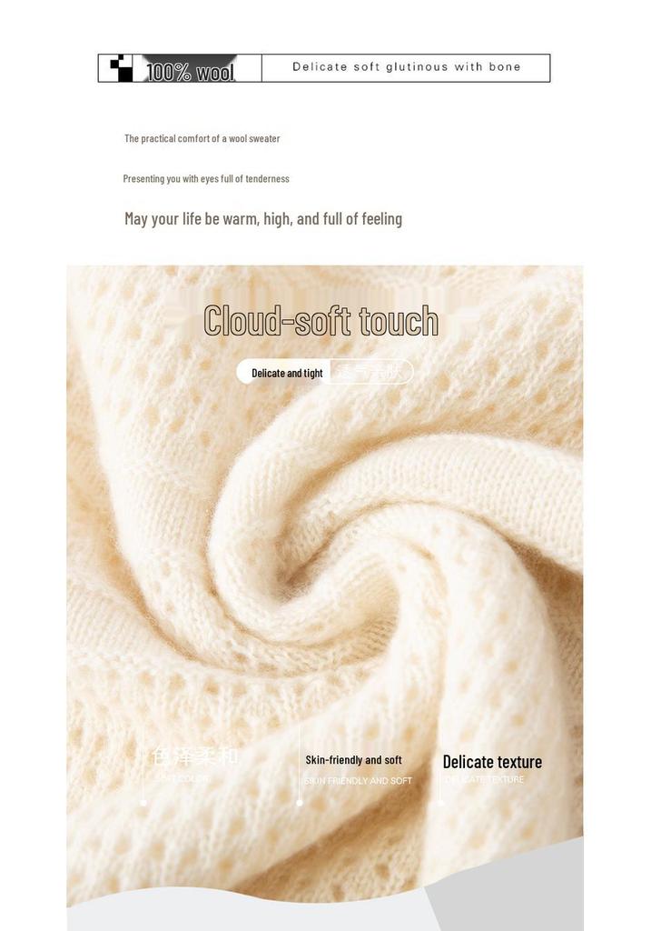 2023 Women's Pure Cashmere V-Neck Knitted Sweater: Loose, Hollow, Autumn/Winter Wool Pullover
