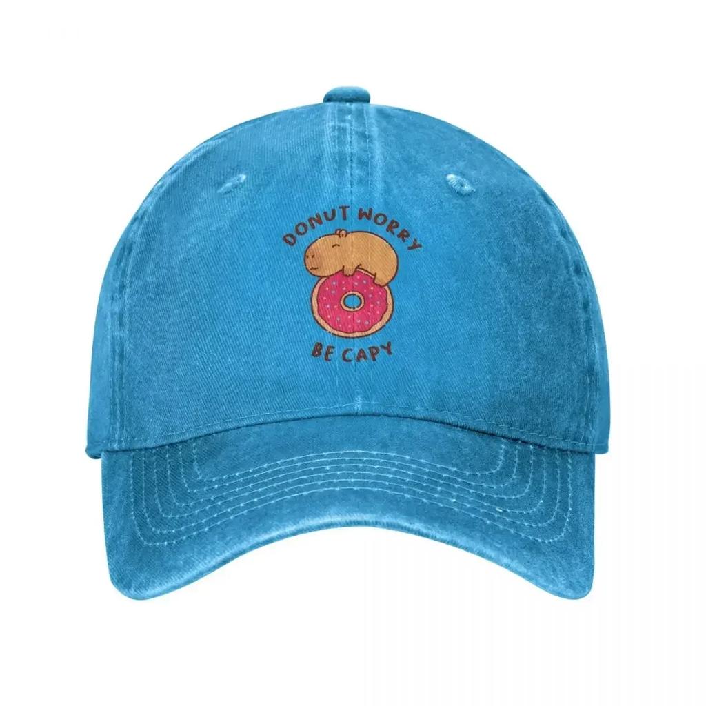 Capybara On A Donut Unisex Baseball Cap Don't Worry Be Happy Distressed Denim Washed Caps Hat Vintage Workouts Snapback Cap
