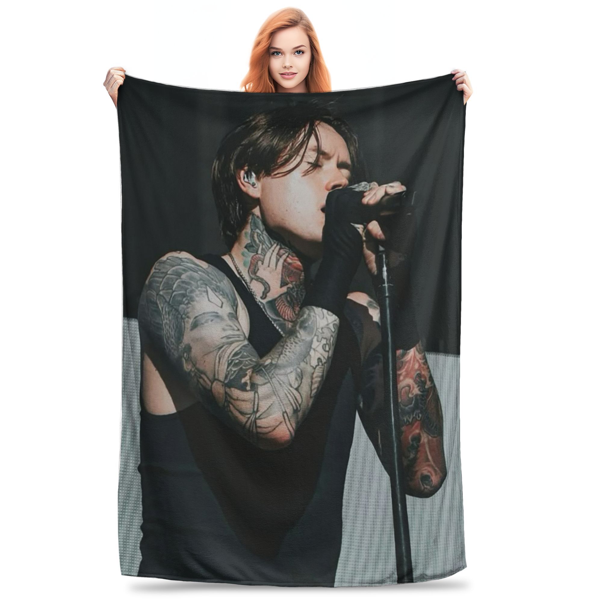 Pandara Jewelry Unisex Flannel Throw Blanket Bad Omens Noah Flannel Rock Music Warm Plush Blankets Soft Bedspread For Bed Living Room Home Travel Couch