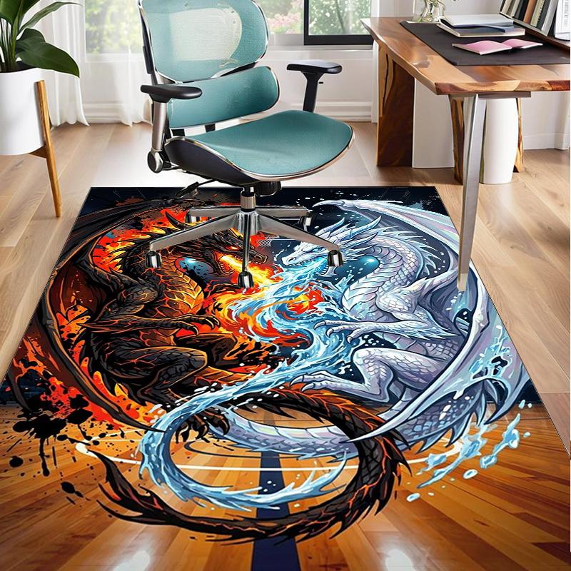 Yin Yang Dragons Office Rug Chair Mat, Game Carpet, Suitable for Front Door, Bedroom, Living Room, Desk, Holiday Gift