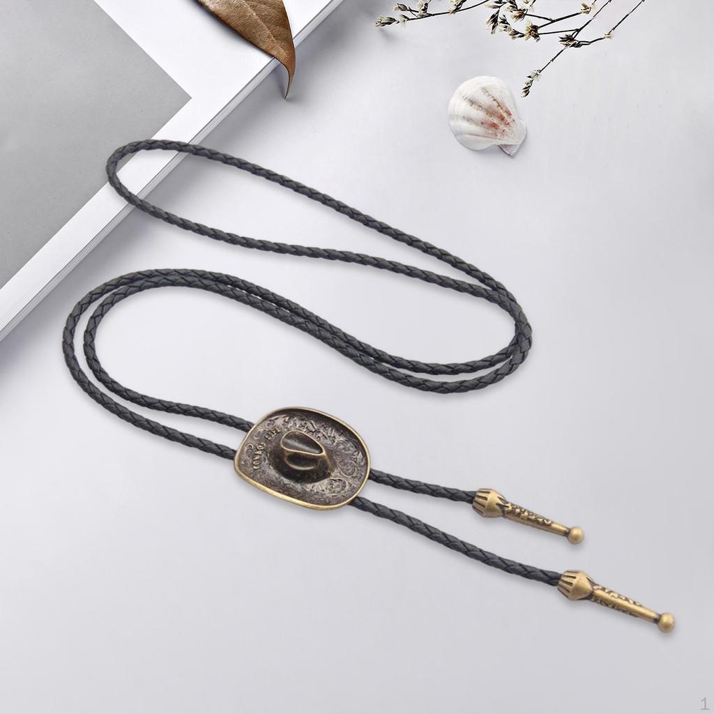 3D Western Cowboy Hat Bolo Tie Vintage Adjustable Gift American Necklace for Halloween Party Men and