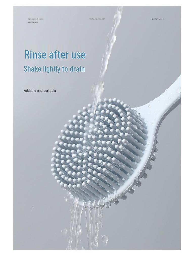 Silicone Long-Handled Bath Brush - Soft Bristle Back Scrubber for Easy Cleaning