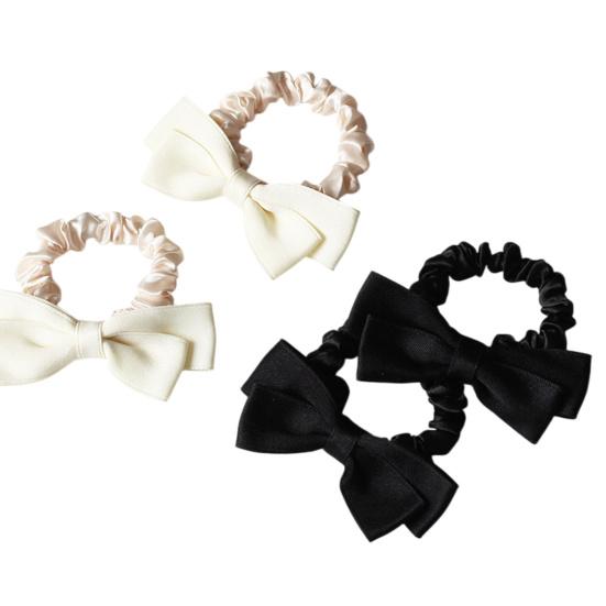 Hair Tie High Elastic Smooth Satin Hair Rope with Hand-Sewn Bow Decor French Retro Style Ponytail Holder Hair Accessories