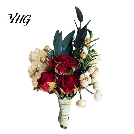 DIY Craft Dried Flowers Flower Boutonniere, Preserved Wedding Corsage, Rustic Natural Dry Retro Style Boutonnieres Brooch Pin for Groom Bride