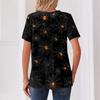 Women's Casual V Neck Short Sleeve Button T Shirt Halloween Spider Web Print Lightweight Top for Everyday Wear and Seasonal Occasions