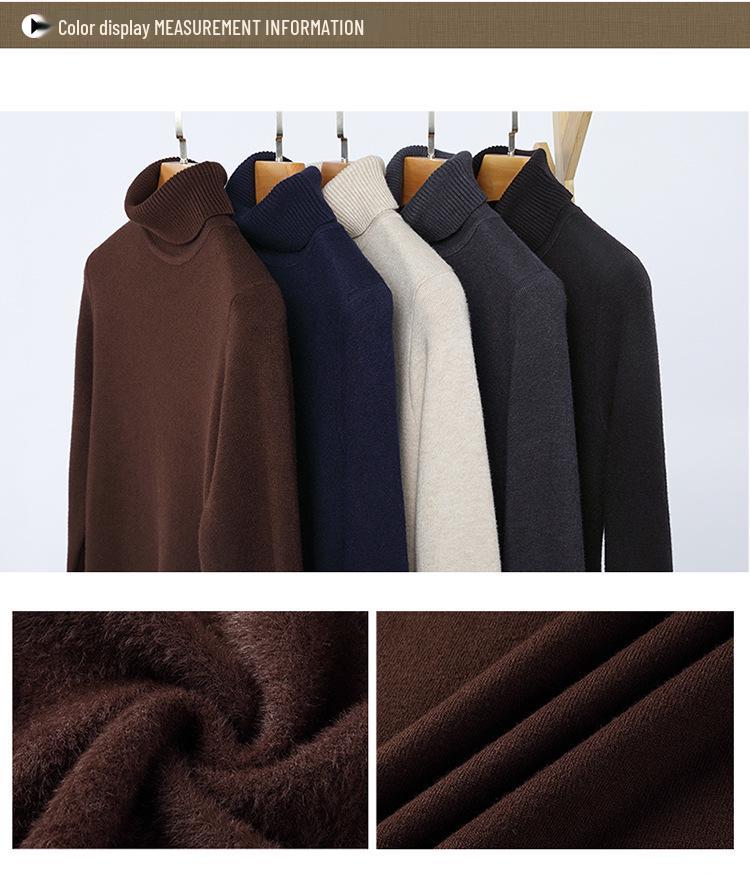 Men's Casual High Neck Knitted Sweater - Velvet Mink, Thickened, Plus Velvet, Basic Style
