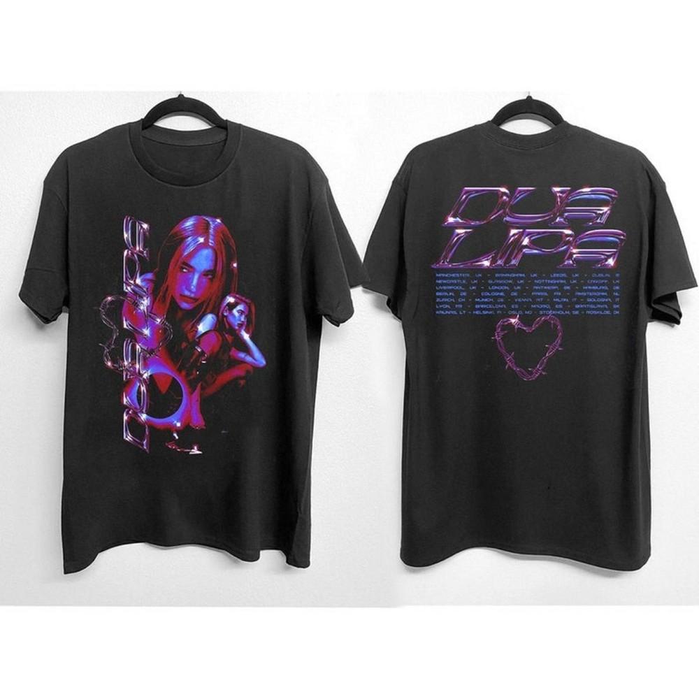 SALE Nostalgia Future Tour 2022 Dua Lipa Shirt Tee Heart Wire Black Barbed Unisex T-Shirt M