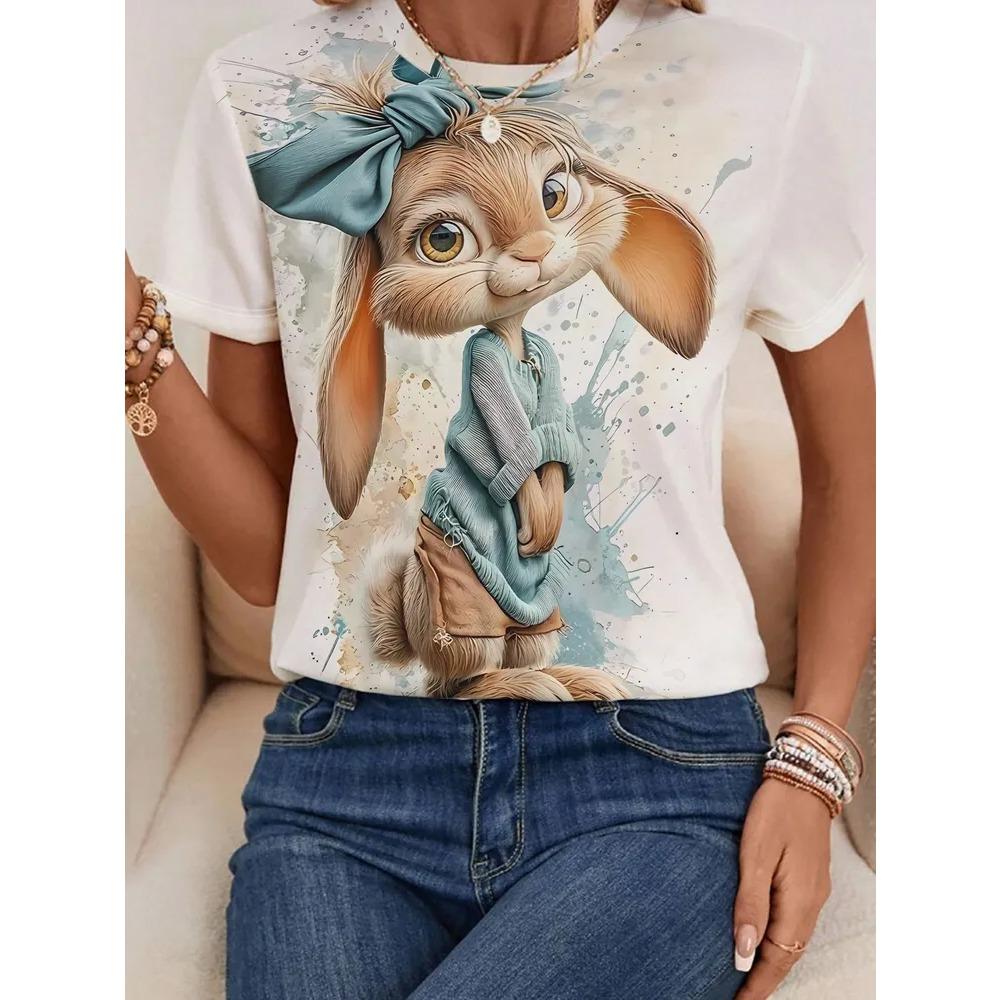 Interesting Animals Creative 3D Printed Short Sleeved T-shirt Fashionable Comfortable Soft Breathable Large Loose Womens T-shirt