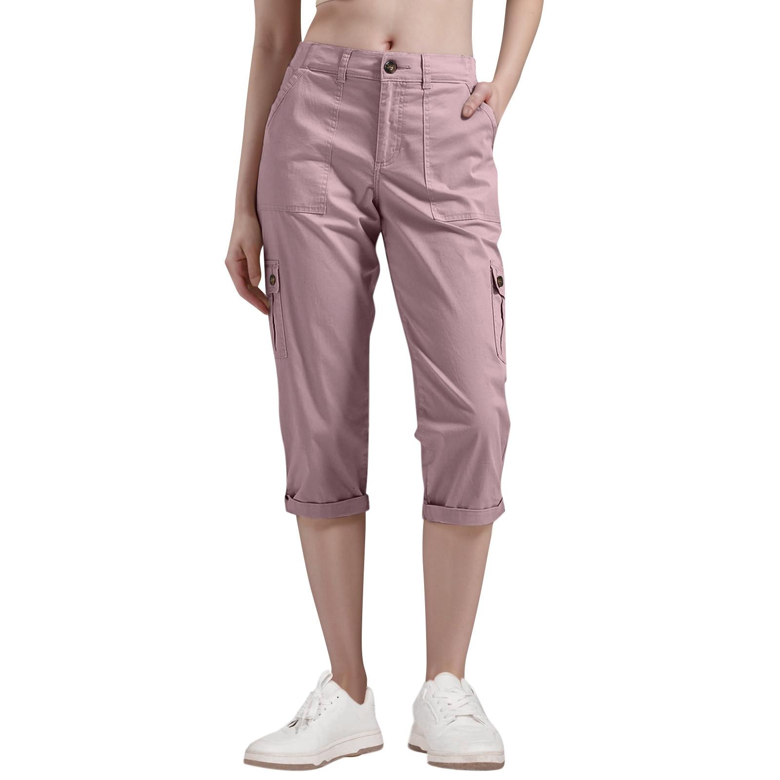 

Женские капри-карго с 6 карманами, легкие быстросохнущие повседневные удобные летние брюки для путешествий на открытом воздухе XL светло-розовый
