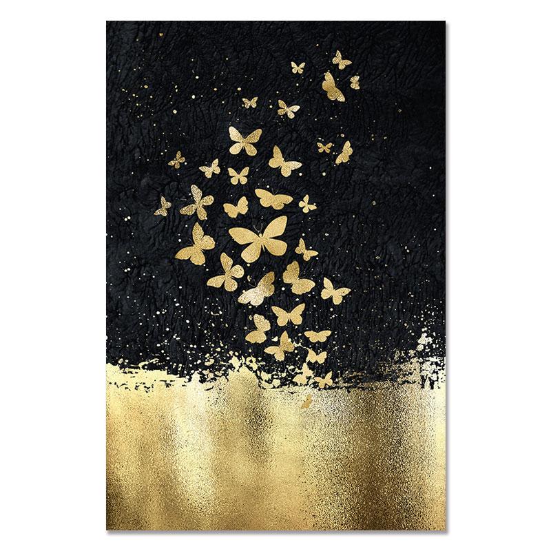 Nordic Style Golden Birds Butterflies Wall Art Posters Abstract Canvas Paintings Pictures for Interior Living Room Home Decor