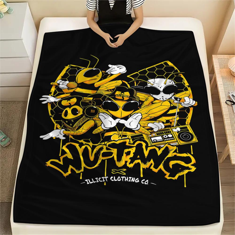 1PC Wu-Tang Clan Print Flannel Blanket, High quality All Seasons, Home Decor, Warmth and Comfort, Perfect for Christmas Gifts