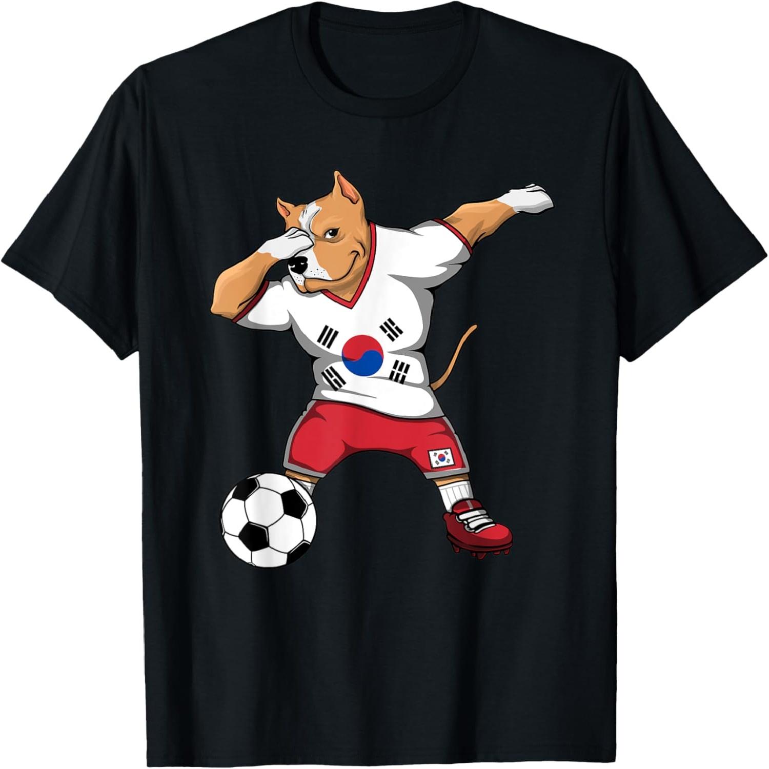 Dabbing Pitbull Dog South Korea Soccer Fans Jersey Football T-Shirt for Men Women Kids S