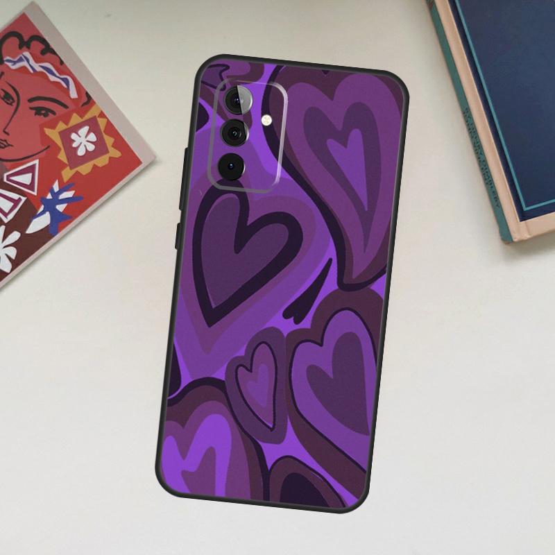 Brown Purple Hearts Swirl Pattern Case For Samsung Galaxy A06 A16 A26 A36 A56 A55 A35 A15 A53 A32 A52 A33 A13 A14 A34 A54 A17