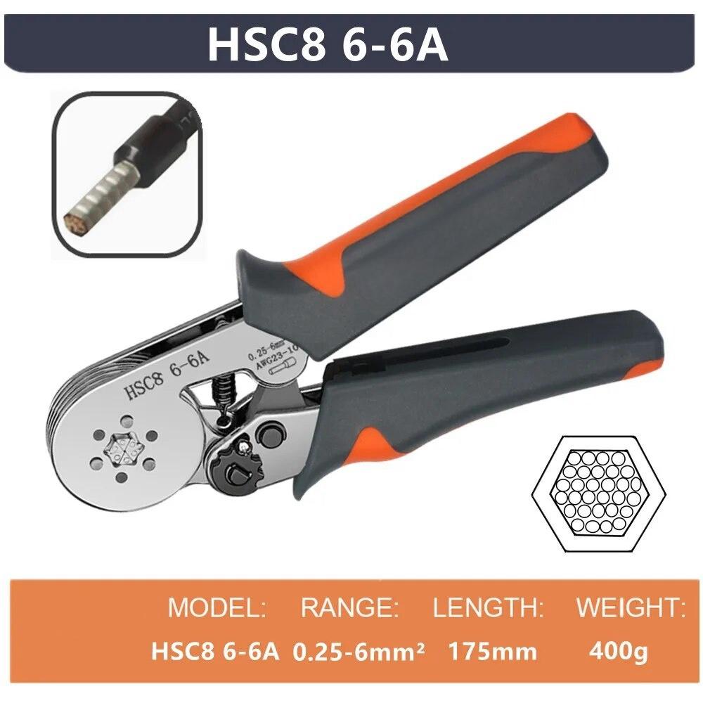 Ferrule Sleeves Terminal Crimping Tools Mini Electrical Pliers HSC8 6-4/6-6(0.25-10mm²/0.25-6mm²) Wire Connection Repair Clamp
