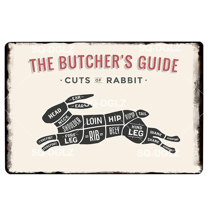 Hisun Tin Sign Vintage Butchers Guide Meat Cuts Metal Tin Sign Set Retro Butcher Shop BBQ Wall Art Decor for Kitchen Restaurant Bar Rustic Iro