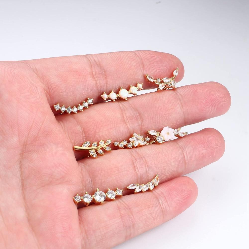 Bobisty 1pc 16G Cartilage Earring Stainless Steel Opal CZ Earrings Flat Back Cartilage Conch Helix Piercing Jewelry for Women