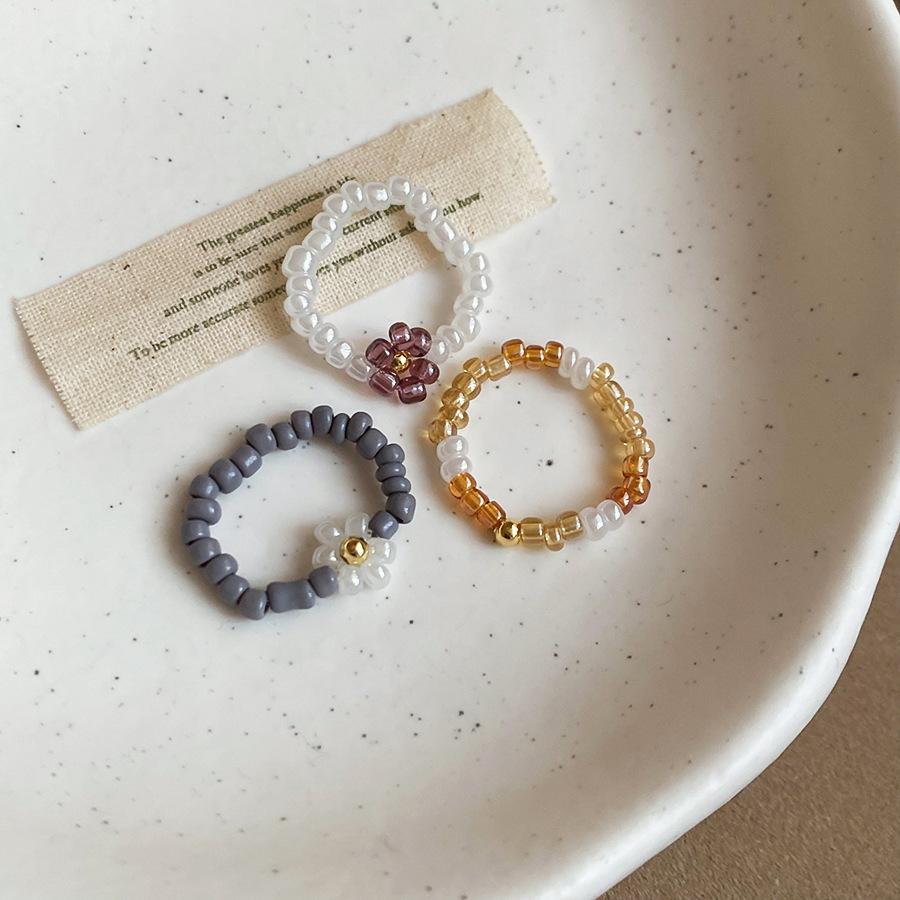 

2026 Spring Summer New 3PCS/set Miyuki Glass Beads Braid Flowers Elastic Cocktail Rings for Women Handmade Finger Ring Gold золотой