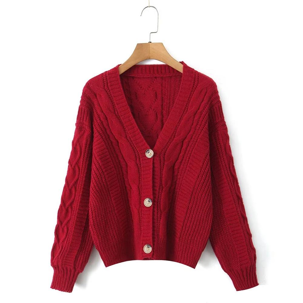2024 Autumn/Winter Women's Loose Cable Knit Cardigan Sweater
