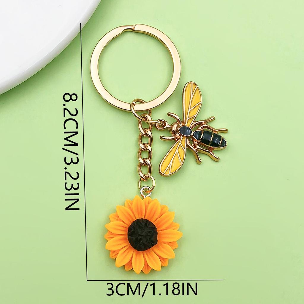 Personalized Pearl Bee & Sunflower Honeycomb Keychain Charm