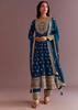 Women's Chinon Silk Embroidery Sequence Work Anarkali Kurta Pant And Dupatta Set