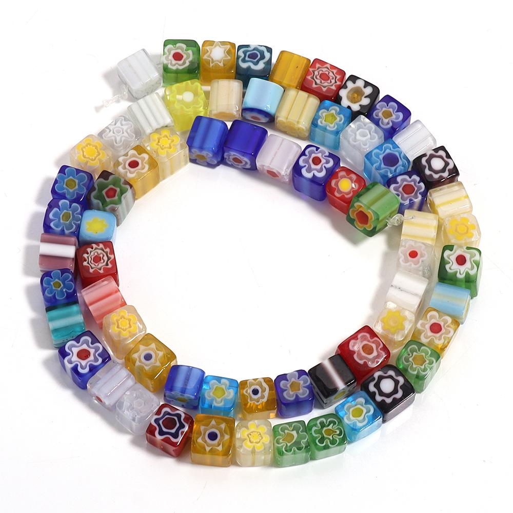 1 Strang Bunte Quadratische Blumen Lampwork Perlen 4-8mm Glas Lose Abstandshalter Perlen Für Schmuckherstellung Basteln DIY Armband Zubehör