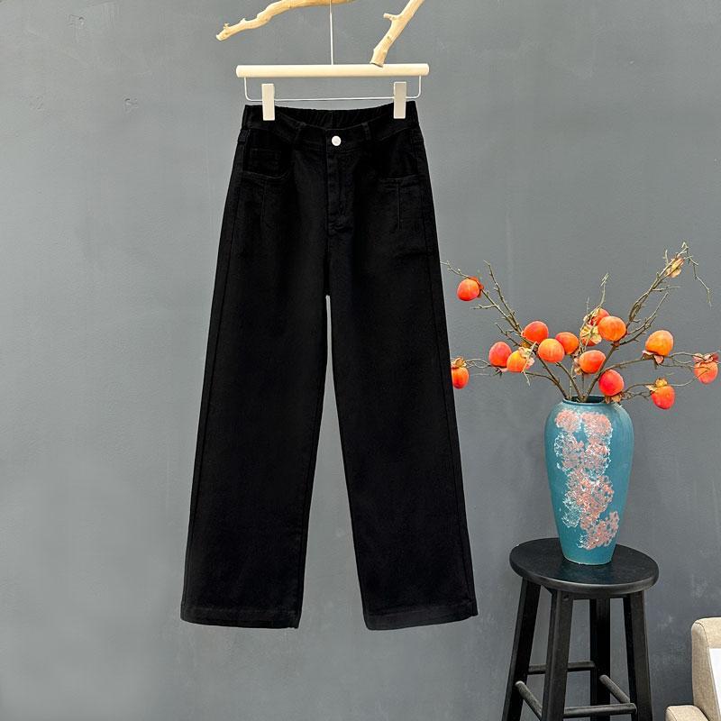 

Весна-лето Женские джинсы с высокой талией Широкие брюки Свободные прямые джинсы M чёрный