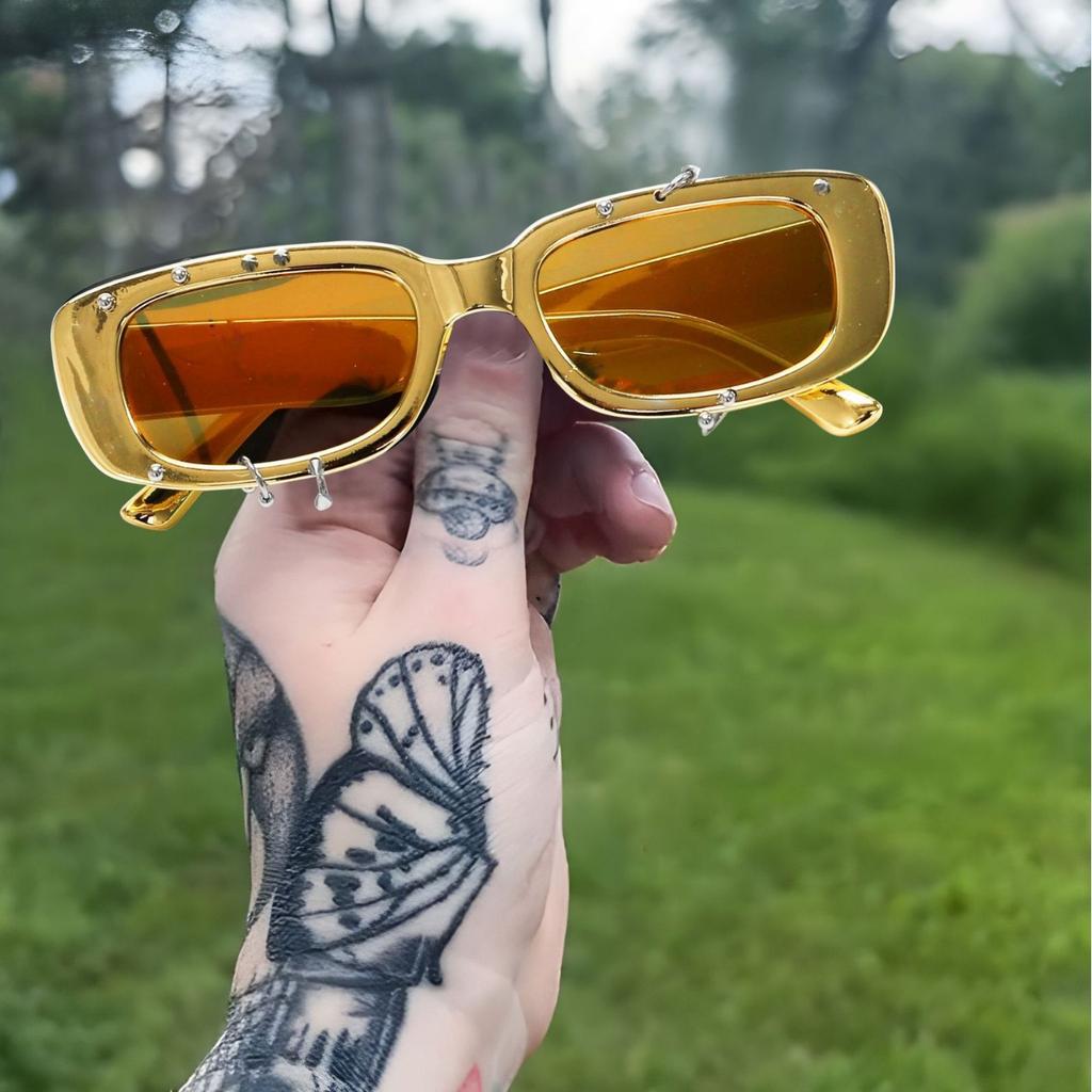 European and American style square small square sunglasses punk rivets jelly sunglasses fashion street shot