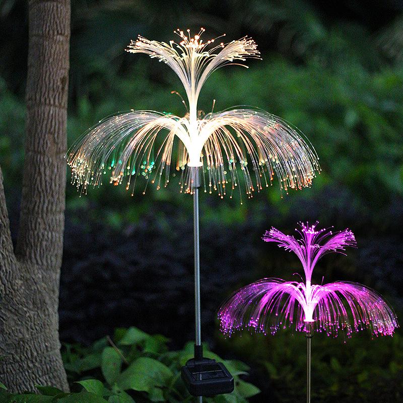 Cross-border Solar LED Jellyfish Garden Light, Waterproof, 7-Color Fiber Optic, Outdoor Lawn Decor.