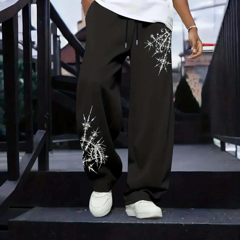 Fashion Street Trendy Brand Large Loose Thorn Printed Casual Summer Men's and Women's Pants