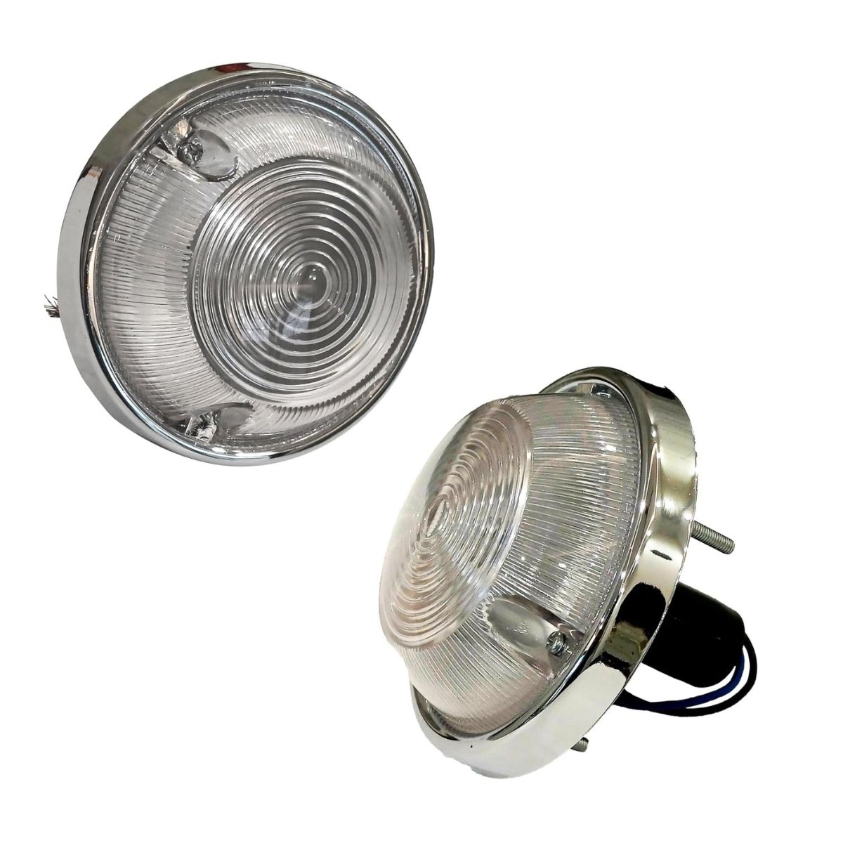 

Round Vintage Tail Lights 2PCS – 12V Waterproof Stop Turn Brake Clear Marker Running Lights with Chrome Finish for Trucks, Trailers & RVs чистий