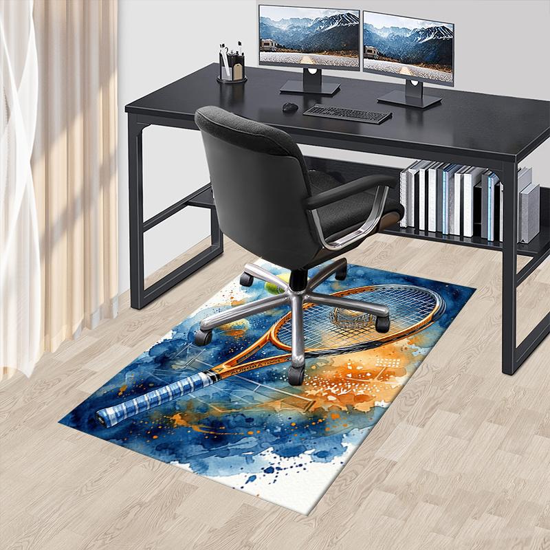 Tennis Racket,Tennis Ball Pattern Printed Chair Mat -Decorative Mats for Office Tables,Coffee Tables - Durable and Fashionable Carpet0331048