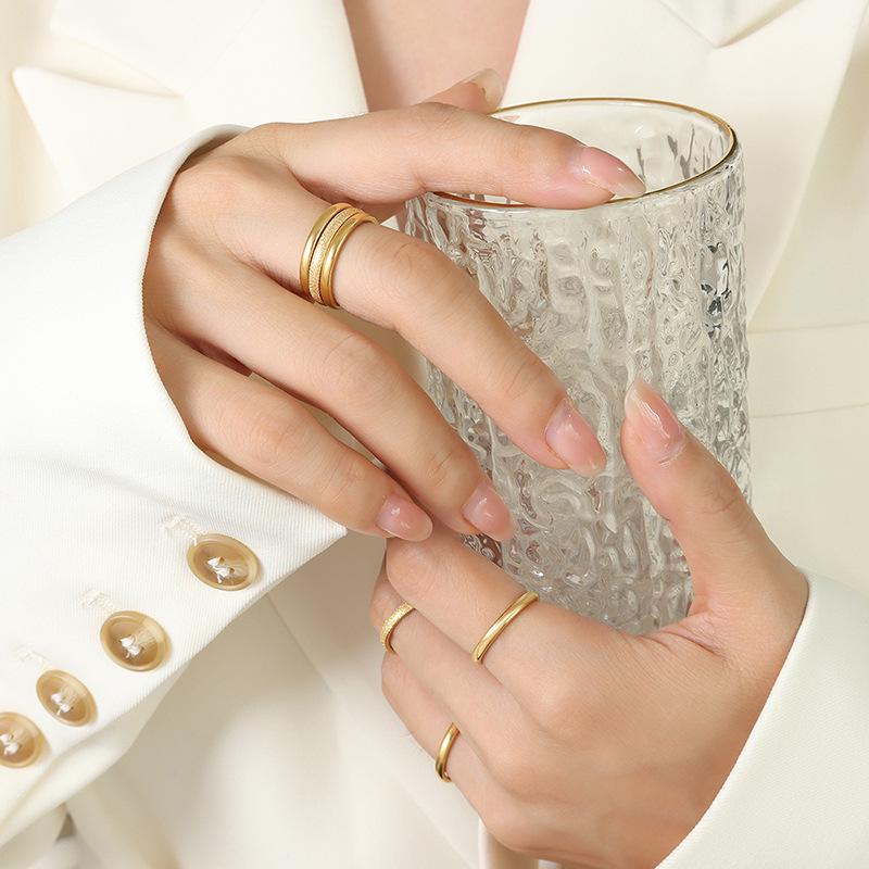 Korean Style Matte Titanium Steel Women's Minimalist Ring Set - Non-Fading, Cold Style Jewelry