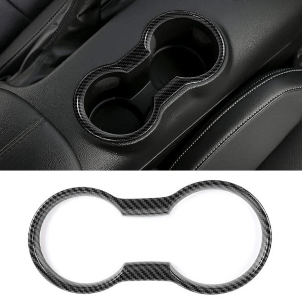 Car Water Cup Holder Frame Cover Carbon Fiber Interior Trim Molding Cup Holder Cover Accessories for Ford Mustang 2015- 2025