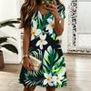 Women V Neck Vivid Blossom Printed Plus Size Summer Short Sleeve Loose Dress