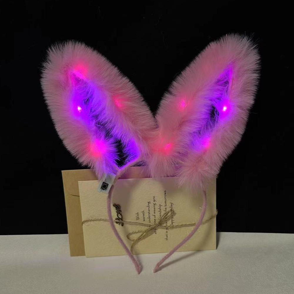 LED Light Glowing Plush Headband Funny Luminous Bunny Headband Rabbit Ear Hairband  Music Festival