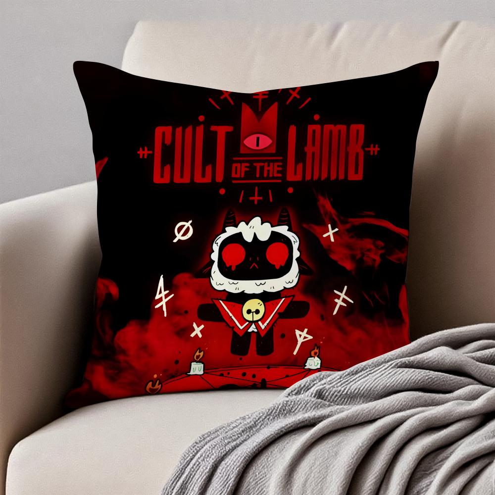Gothic CCult Of The Lambs Game Cushion Cover Pillowcase Antidustmite Invisible Zipper Short Plush Sofa Cushion