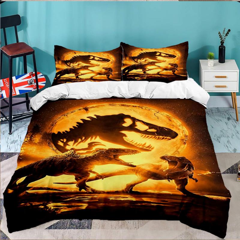 Jura-ssic Dinosaurs Battle 3PCS Bedding set,Ideal for 1pc Duvet Cover And 2pcs Pillowcases Perfect for Fan gift,Ideal for Bedroom, Dormitory
