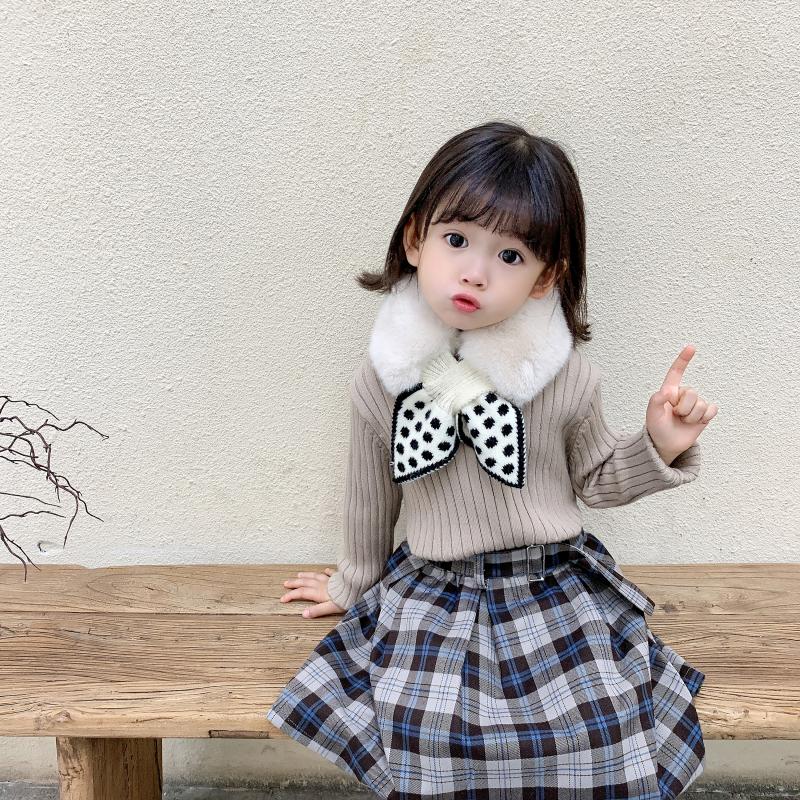 Cute Winter Scarf For Children Faux Fur Plush Collar Dot Kids Girl Scarves Warm Thick Solid Color Snow Outdoor Neck Warmer
