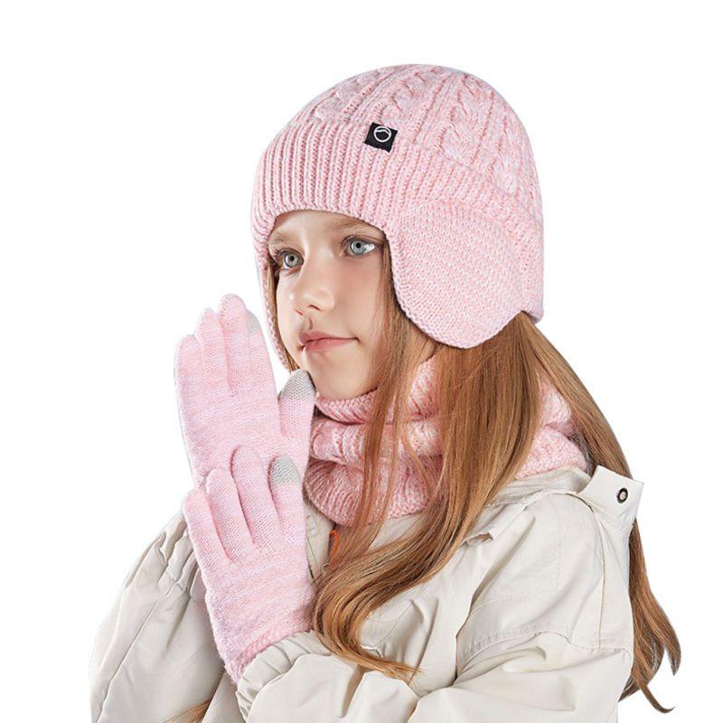 Kids Winter Knitted Warm Hat Scarf Gloves 3pcs Sets