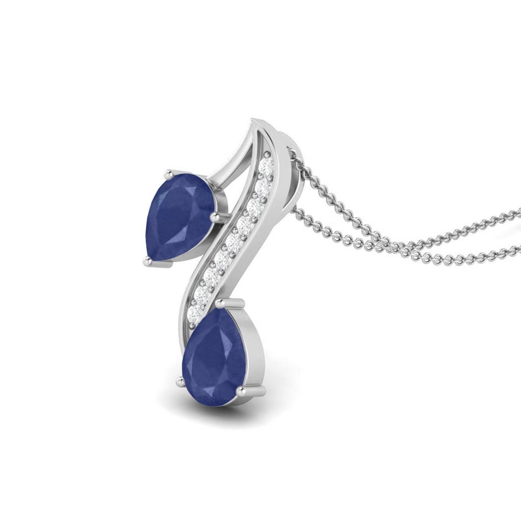 Blue Sapphire Dual Drop Wave Design Pendant - Stelring Silver