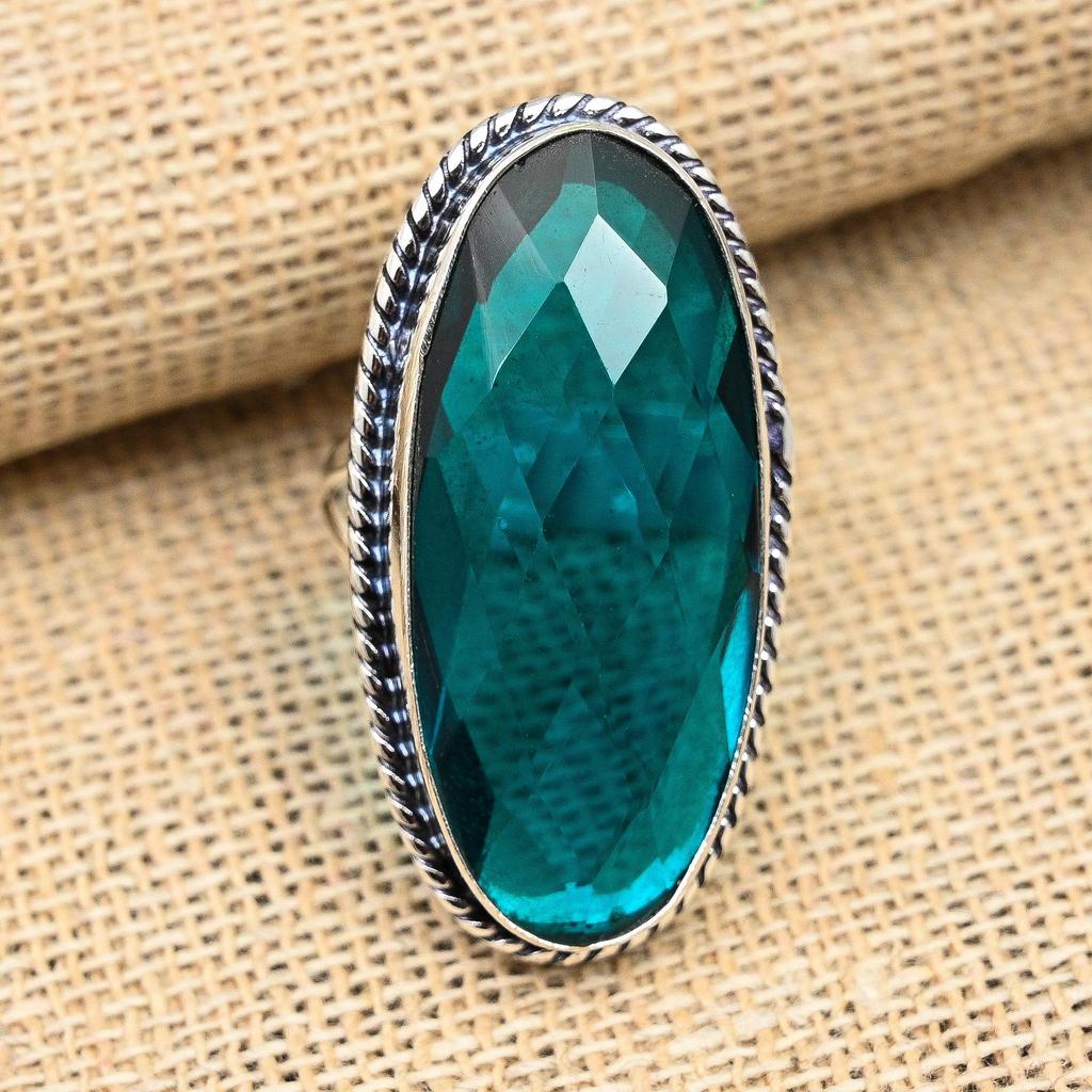 Indicolite Tourmaline Gemstone Handmade Solid 925 Sterling Silver Ring Jewelry