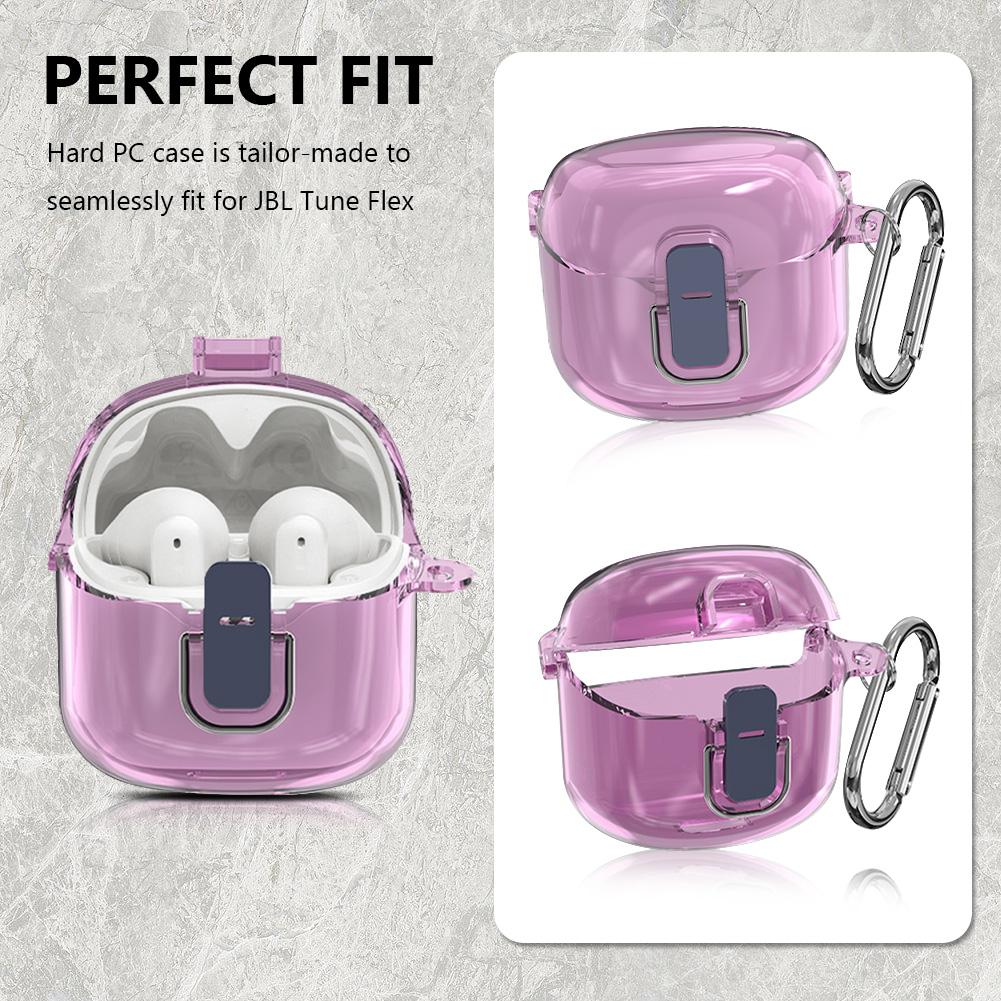 Protective Case for JBL Tune Flex 2024 Earphone Anti-drop Waterproof Hard PC Shell Clear Case Cover Earphone Case with Carabiner