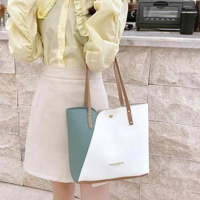 Patchwork Leder Tote Bag für Damen Kontrastfarbene Schultertasche PU-Leder Damen Einkaufstasche Lässig Große Kapazität