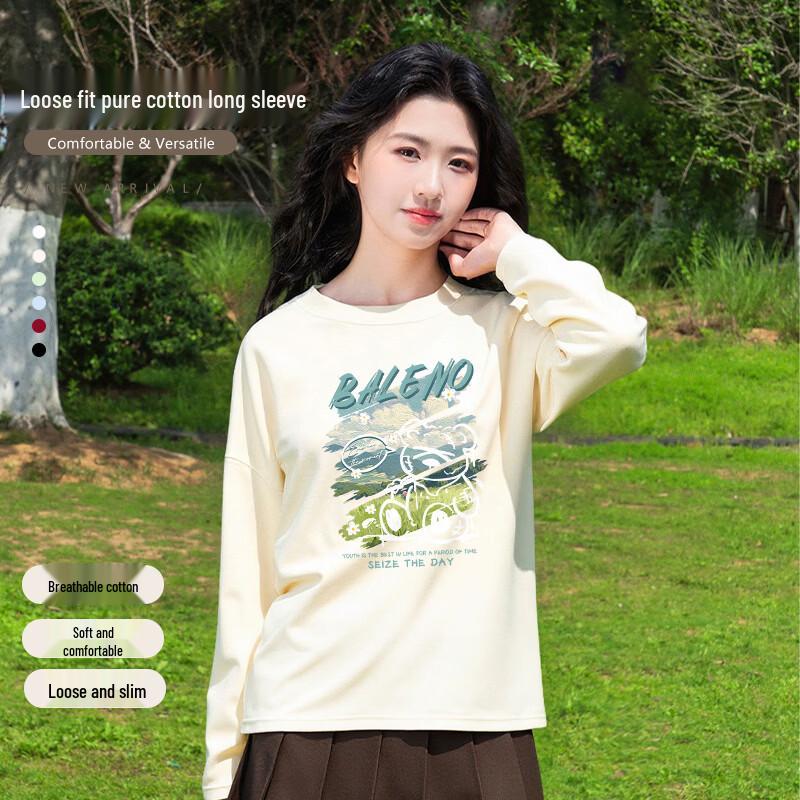 Baleno Women's Pure Cotton Crew Neck Long Sleeve T-Shirt